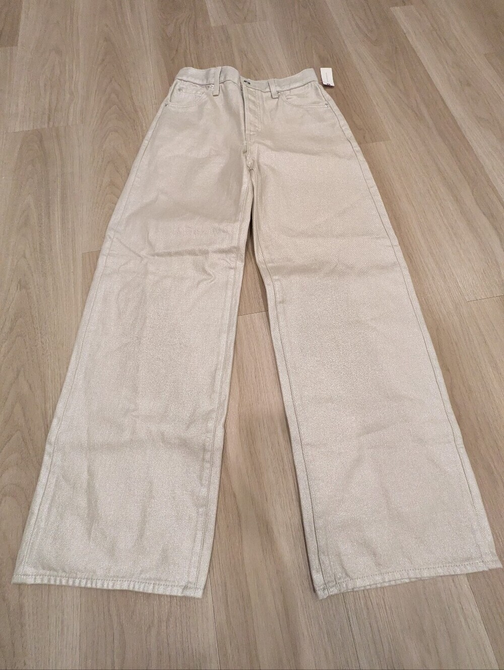 Anthropologie Pistola NWT Cream Grey Sparkle Button Fly Jeans Size 26